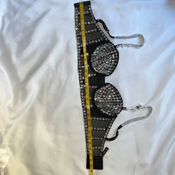 For Love And Lemons Black Jackpot Embellished Long Line Bra - Picture 7 of 7